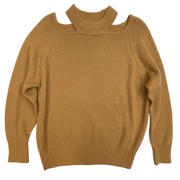 Jason Wu Camel Cold Shoulder Sweater Small $240 Golden Brown Wool Blend Relaxed - Picture 5 of 9